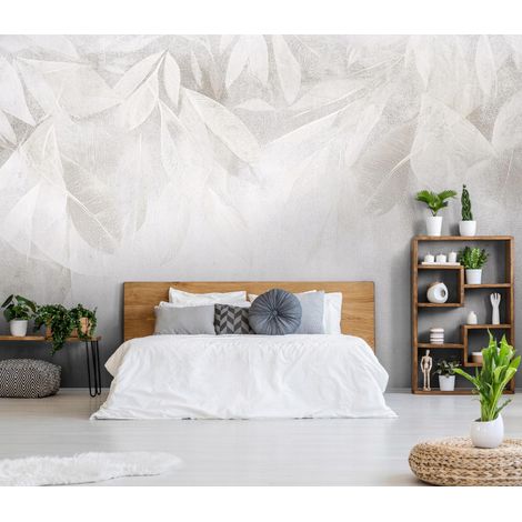 Vlies Fototapete Blätter 150x105 cm, Tapeten, für Wohn und Schlafzimmer, Vliestapete Wandtapete Tapete 3D Effekt- inkl. Kleister - Natur botanisch beige, WallArena (1/4)