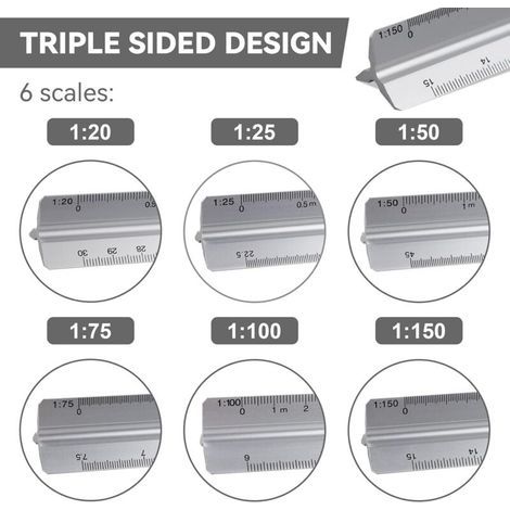 Règle d'architecte triangle à échelle de 30cm Échelle: 1:20-1:25-1:50-1:75-1:10 Matière: Aluminium Scalimètre (Thirty) (1/3)