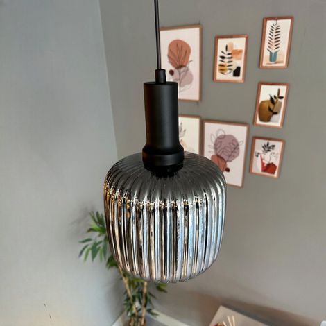 bamyum Mopa Suspension Luminaire Verre Rétro en Metal de 20 cm, Lustre de Salon Vintage, Éclairage de Plafond pour Chambre, Cuisine, Suspension Luminaire Verre, Lampe Suspendue Verre (1/4)