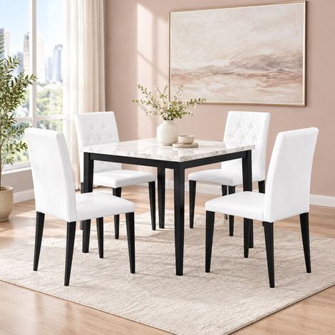 Juego de 4 sillas de comedor blanco y negro en PU, patas de metal DESVIAE (1/5)