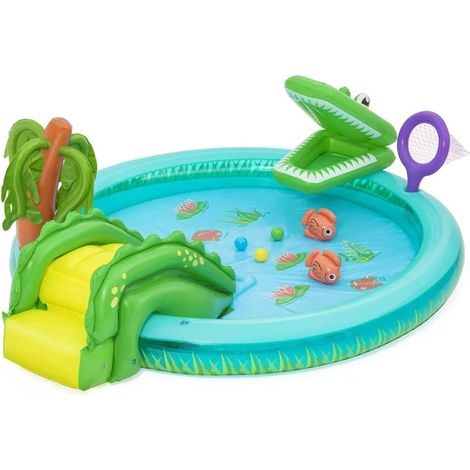 TRADE SHOP - Play Center Gonfiabile Crocodile Cove Piscinetta Per Bambini 224 X 181 X 72 Cm 53166 - (1/5)