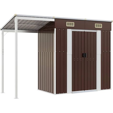 vidaXL Gartenhaus mit verlängertem Dach braun 277x110,5x181 cm Stahl