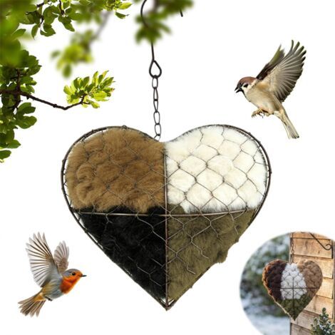 Cœur Nid Oiseau Fibre Faite Main, Nichoirs en Fibre Faits à la Main d'hiver, Support de Cœur en Métal Rechargeable pour Nids d'oiseaux, Support de Matériel pour Nid d'oiseaux, pour Jardin, Patio (1/5)