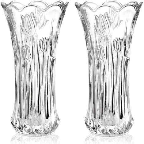 Lot de 2 vases à fleurs en verre, grands vases à fleurs de 9,5 pouces pour centres de table, vase rose transparent moderne 25 x 13 cm (1/5)