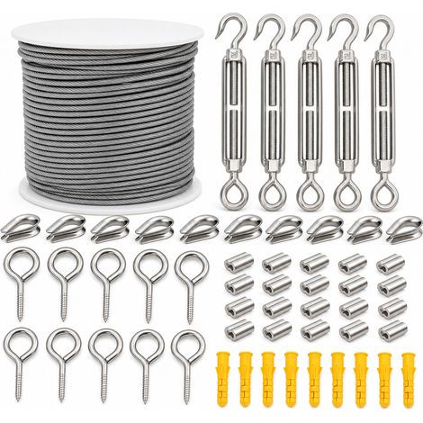 Kit Câble Acier Gainé 40 Pièces pour Jardin 30 m Noir (1/5)