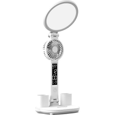 LED-Tischleuchte mit Uhr, USB-aufladbar, dimmbar, 4960 mAh, Lüfterlicht, faltbar, augenschonend, Leselicht (1/5)