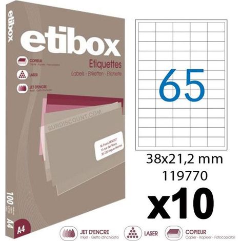 10 boîtes de 6500 étiquettes - Format 38x21,2mm - Etibox - Apli 119770