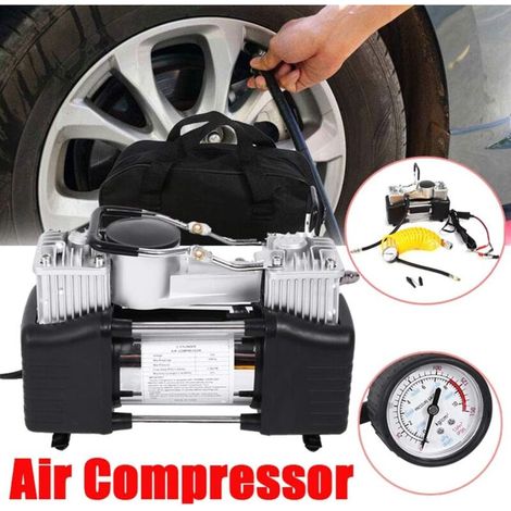 AIPERQ Gonfiatore per pneumatici 12V 150PSI - Pompa a doppio cilindro ad azionamento diretto in metallo ad alta pressione, compressore d'aria con morsetto per batteria e prolunga per tubo flessibile, (1/4)