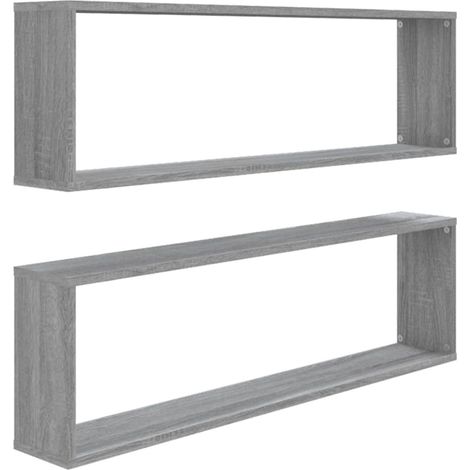 Mensole Cubo Muro  Scaffale da parete  Ripiano a Parete 2 pz Grigio Sonoma 100x15x30 Legno Multistrato (1/5)