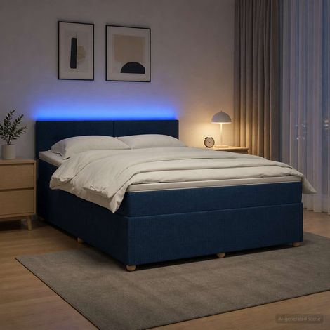 vidaXL Cama box spring con colchón con cabecera Azul 140 x 200 cm Tela (1/5)