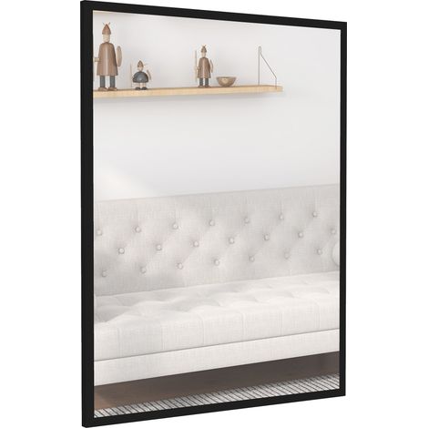 Miroir de salle de bain 70 x 90 cm, miroir mural décoratif pour salon, entrée, couloir, horizontal ou vertical, noir (1/5)