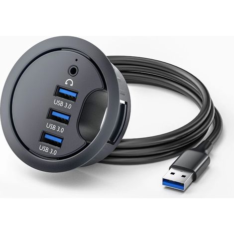 Hub USB 3.0 de bureau avec passe-câble, 3 ports USB et prise audio, hub d'extension pour bureau, édition pour usage domestique (1/3)