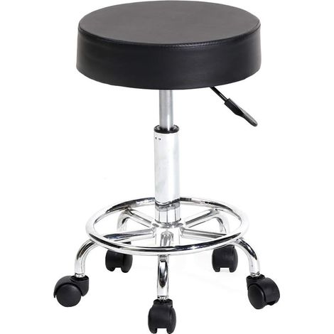 Rollhocker, Drehstuhl, höhenverstellbar, Rolldrehstuhl, robuste Metallbasis für Salon, Massage, Fabrik, Geschäft (schwarz)