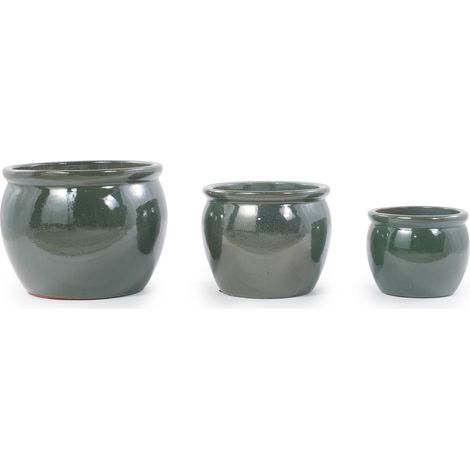 Handgefertigter Keramik-Blumentopf Ø 23 cm antik blau-grün glänzend mit Drainagelöchern (1/5)