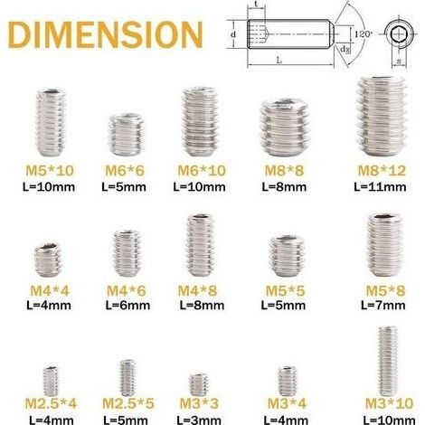 Coffret de 300 vis hexagonales M2.5 M3 M4 M5 M6 M8 – Acier inoxydable 304 – Douilles hexagonales pour clés Allen – Pour réparations précises – (1/5)
