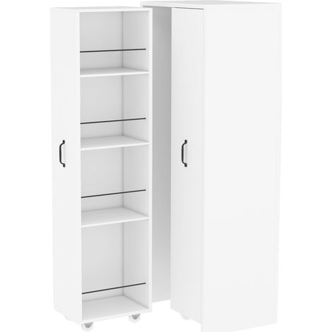 Libreria estensibile con ruote in MDF bianco, 4 ripiani, reversibile sinistra/destra (1/5)