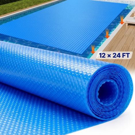 Couverture solaire pour piscine, 7,32 x 3,66 m, bâches solaires rectangulaires pour piscine, épaisseur de 0,4 mm, protecteur de piscine pour piscine hors sol creusée, pour chauffer l'eau, bleu (1/4)