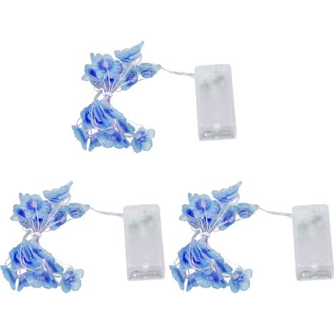 Lot de 3 guirlandes lumineuses décoratives Sakura à LED, alimentées par piles basse tension, en forme de fleurs bleues, idéales pour la maison, les hôtels, les restaurants et les fêtes. (1/5)