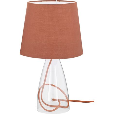 Lampe de table verre clair abat-jour en tissu marron interrupteur d'éclairage ACTION 800801510000 (1/4)