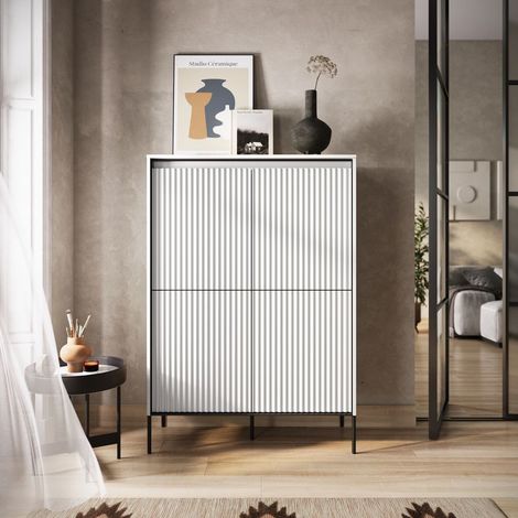 BOBOCHIC - Buffet haut 4 portes 100 cm LENARA avec tasseaux et LED Blanc (1/5)
