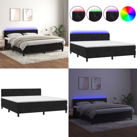 Sommier à lattes de lit avec matelas et LED Noir 160x200 cm - Lit Plateforme - Lit Capitonné - Lit Design - Lit Double - Matelas À Ressorts Ensachés - Home & Living