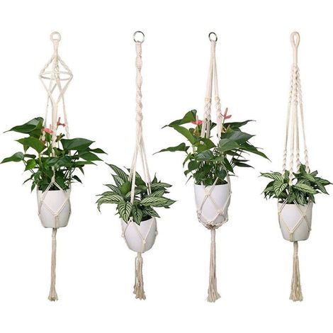 Suspension Pour Plante - Corde Coton Tressée - Support Pour Pot Fleuri Intérieur - Hauteur 100 cm - Diamètre 15 cm - Lot De 4 (1/5)