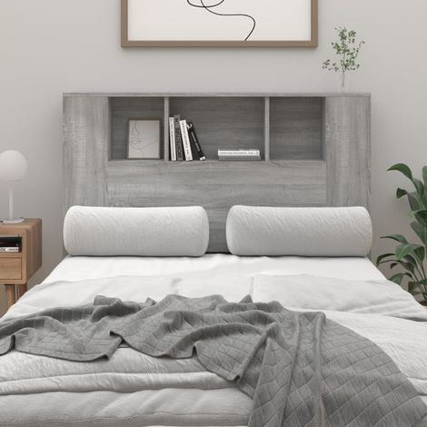 Armoire de tête de lit, Tête de lit avec rangement, Armoire de rangement pour chambre Sonoma gris 120x18,5x104,5 cm CDE50411 (1/5)