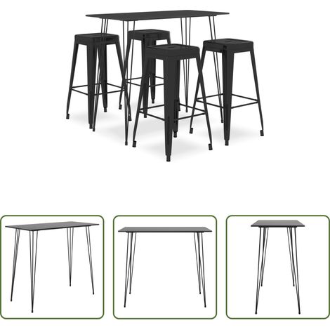 Tabouret de bar - Ensemble de bar 5 pcs Noir (1/5)