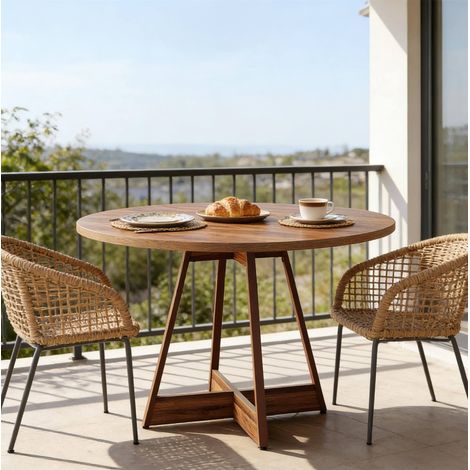 Tavolo rotondo da pranzo 100 cm per 2-4 persone, tavolo cucina compatto in MDF marrone (1/5)