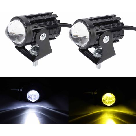 (Exclusivité Mexique) Une paire de phares longue portée bicolores pour motos (feux de route et de croisement jaunes et blancs + interrupteur) (1/5)