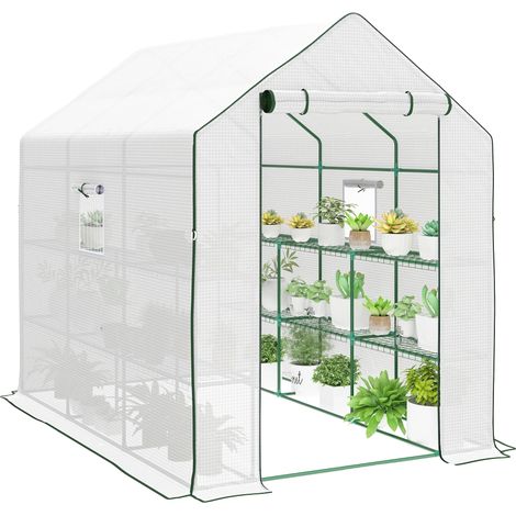Serre de jardin, 12 étagères, housse imperméable, BLANC (1/2)