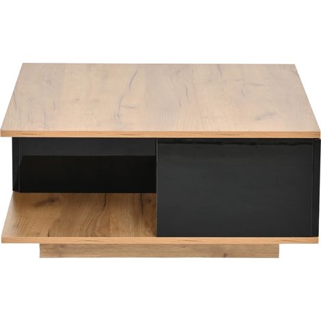 Mesa de centro cuadrada 70 x 70 x 31,5 cm con 3 cajones, negro y efecto madera (1/5)