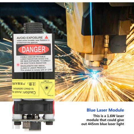 Module laser bleu focalisable 1,6 W 445 nm TTL PWM + adaptateur secteur pour graveur laser DIY (prise US) (1/5)