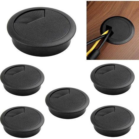 6 Pièces Passe Cable Bureau 60 Mm Noir, Passage De Câbles, Organisateur De Câbles De Bureau Noir Ø 60 Mm (1/5)