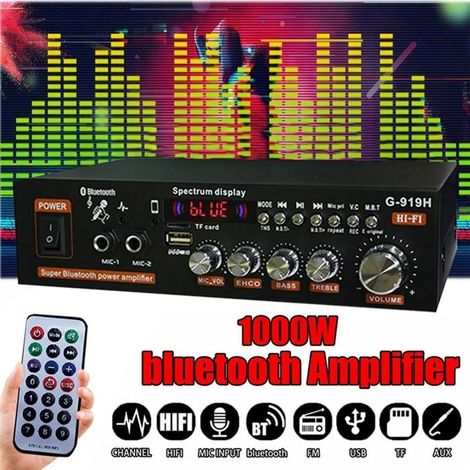 1000W G919H Home Power Amplifier HIFI Bluetooth 5.0 Audio Audio Amplificador Subwoofer Haut-Parleurs USB Amplifier-EU Plug