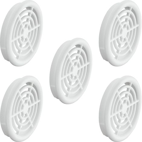 Grille de ventilation - Lot de 5 - Plastique - Diamètre 43mm - Pour mur et plafond - Blanc (1/3)