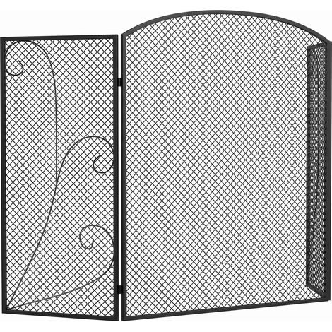 HOMCOM Parascintille per Camino Pieghevole a 3 Pannelli, 133x1x77 cm, Nero (1/5)