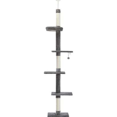 PAWZ Road Arbre à Chat du Sol au Plafond, 5 Niveaux avec Poteaux Griffoirs en Sisal, Hauteur Réglable 238-275cm, Gris