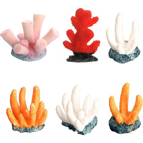 6 Pièces Coraux Artificiels Décoration, Plantes Aquarium en Résine, Accessoire pour Poissons et Aquarium, Coloré (1/5)