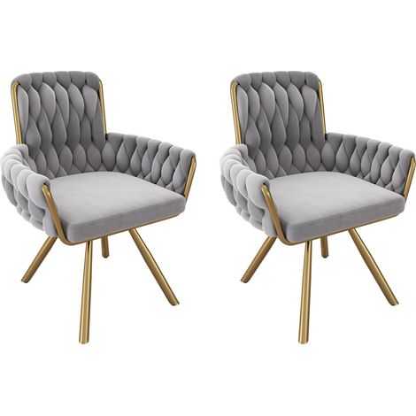 Chaise de salle à manger en velours grise avec fonction pivotante 360°, lot de 2 (1/5)
