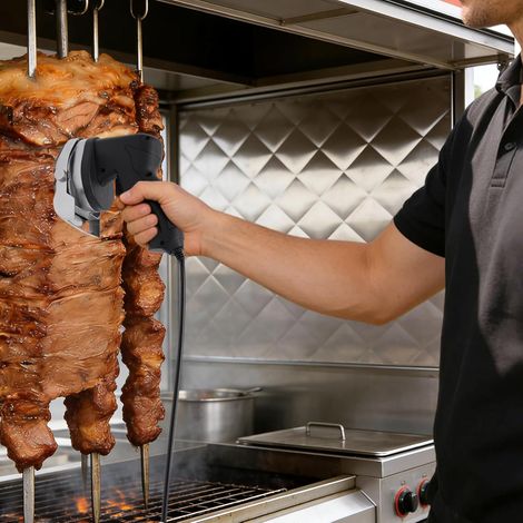 Elektromesser Dönermesser für Schawarma, 80 W Elektrisches Kebab-Messer, Kommerzieller Gyro-Schneider aus Edelstahl mit 2 Klingen, Döner-Fleischschneider, 1-8 mm Einstellbare Dicke (1/5)