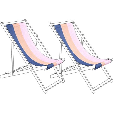 Lot de 2 Toiles de Remplacement pour Chaises Longues en Polyester Motif Rayé Multicolore Anzio / Avellino