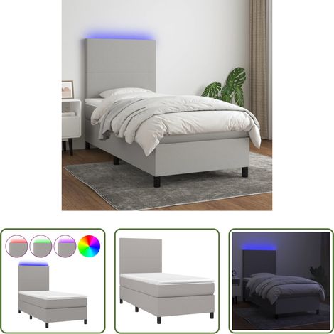 vidaXL LED-Leiste - Boxspringbett mit Matratze & LED Hellgrau 100x200 cm Stoff (1/5)