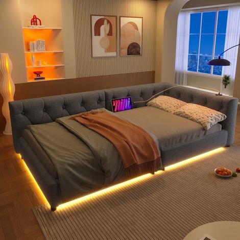 letto struttura letto singolo con LED USB grigio OKMYHOME