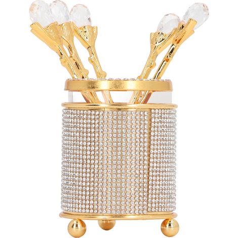 6-teiliges Kaffeelöffel-Set mit Halter, Zinklegierung, goldfarbene Dessertlöffel, Mini-Teelöffel-Set zum Umrühren von Früchten, Mischen von Zucker, Eiscreme und Kuchen (1/5)