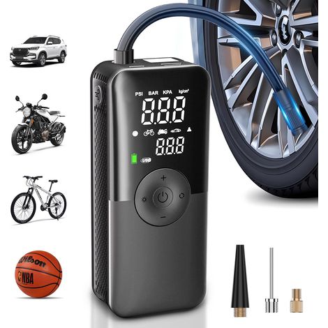 Compressore d'aria portatile, gonfiatore per pneumatici auto a doppio schermo da 150 PSI, compressore d'aria con manometro, compressore adatto per auto, moto, biciclette, salvagente, ecc.
