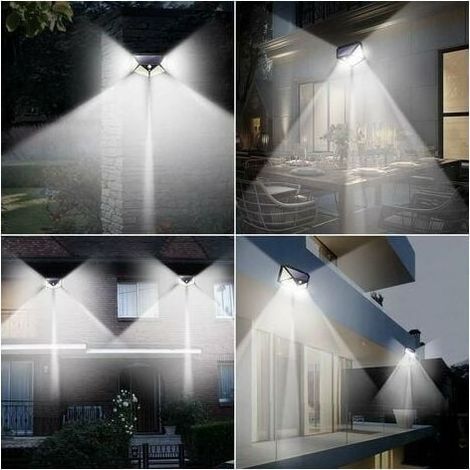 Lot de 2 Projecteurs Solaire avec détecteur de mouvement 100LED Applique murale solaire lumineuse à quatre faces (1/3)