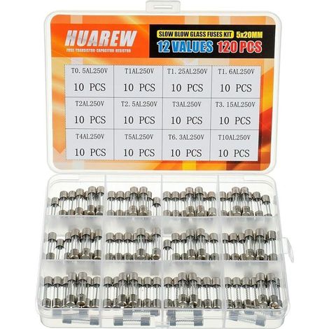 12 valores, 120 piezas, 5x20 mm, fusible de vidrio de acción lenta, 0,2 x 0,78 pulgadas, 250 V, Voltios, T0.5, T1, T1.25, T1.6, T2, T2.5, T3, T3.15, T4, T5, T6.3, T10, Kit de clasificación de amplific