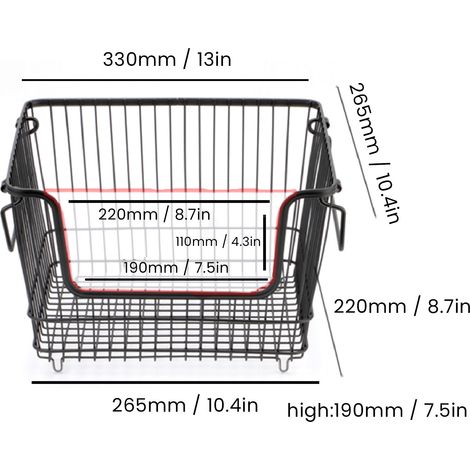 Ortviai Panier de rangement pour congélateur en métal noir empilable 33 x 26,5 x 22 cm – idéal pour viandes et fruits (1/4)