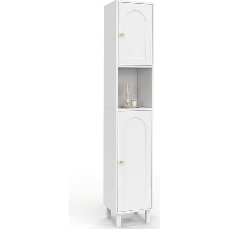 ARSENE Bad-Hochschrank mit 2 Türen und 1 Nische, weißes Holz (1/5)